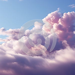 Soft allure Fluffy cumulus clouds dance in serene pink purple skies