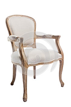 soft armchair with wooden armrests, furniture