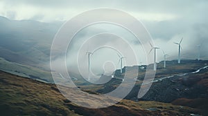 Soft Atmospheric Scenes: Wind Turbines On Cloudy Mountain