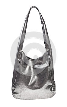 Soft bag handmade from silver leather isolated