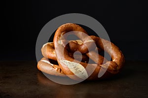 soft baked pretzels with dark background