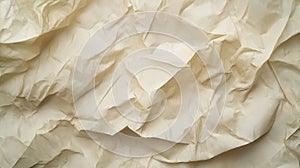 Soft beige crumpled fabric texture background with natural folds and creases photo
