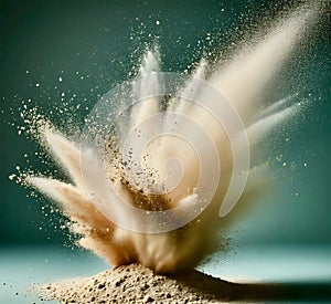 Soft Beige and White Powder Cloud on Teal-Gray Gradient Background