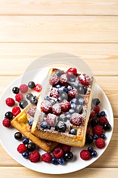 Soft Belgian waffles with blueberry, raspberry, blackcurrant and