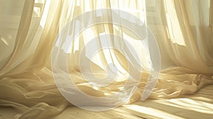 Soft billowy curtains blowing gently in a sunlit room. photo