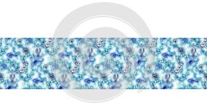 Soft blu water puddle border pattern. Fresh organic wet pool drop edging trim background. Swirl ombre blue degrade blur