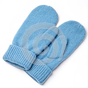 Soft blue mittens on transparent background