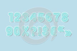 Soft blue neon numbers and special characters lights off. Vector illustration