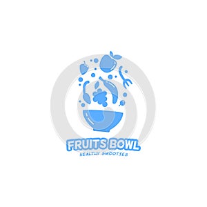 Soft blue smoothies fruits bowl playful logo
