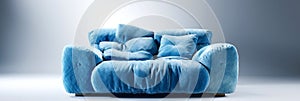 Soft blue velvet tufted loveseat sofa or snuggle chair. Isolated furniture piece for modern luxury living room. Created with