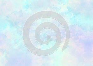 Soft blue violet cloudy watercolor background of abstract rainbow sunset sky, watercolor bleed and fringe