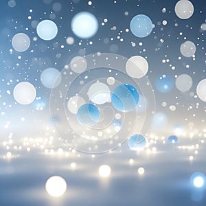 Soft Blue and White Bokeh Lights and Falling Snowflakes winter abstract