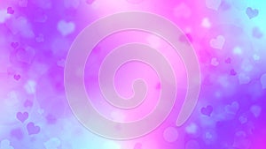 Soft blurred purple, blue and pink background with hearts and circles. Valentines day bokeh background