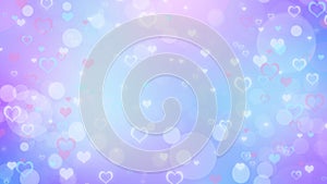 Soft blurred purple, blue and pink background with hearts and circles. Valentines day bokeh background