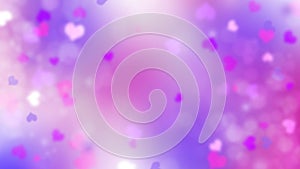 Soft blurred purple and pink background with hearts and circles. Valentines day bokeh background
