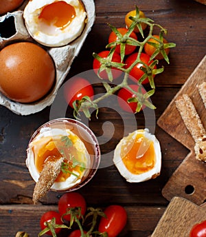 Soft-boiled egg with crisp bread