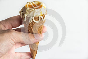 Soft boiled egg in an ice cream cone, concept of innovation.