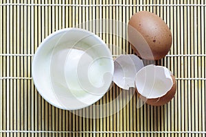 Soft boiled egg or Onsen egg on bamboo cheat