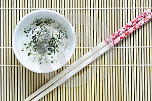 Soft boiled egg or Onsen egg on bamboo cheat