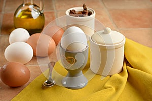Soft-boiled egg on the table