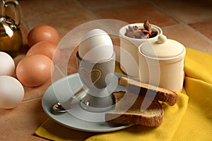 Soft-boiled egg on the table
