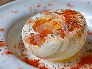 Soft-boiled egg on a white dish