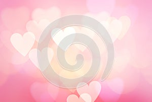 Soft bokeh romantic backdrop, valentine`s day blurred hearts background. Holiday romantic texture