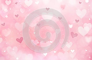 Soft bokeh romantic backdrop, valentine`s day blurred hearts background. Holiday romantic texture
