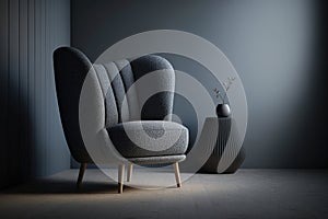 Soft boucle upholstered armchair in minimalist setting. Generative AI
