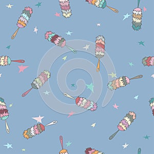 soft brush for brushing dust during cleaning. Vector illustration. Seamless Pattern photo