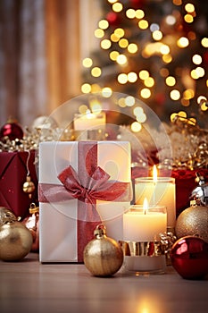 Soft candlelight dances around a bedazzled gift box, filling the room with the warm glow of christmas magic