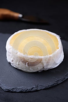 Soft cheese in cheesecloth photo