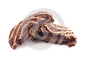 Soft Chocolate Fudge Cookie with Swirl Icing on a White Background