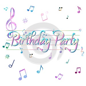 Soft color Birthday party with music pattern, watercolor notes style. vector illustration.