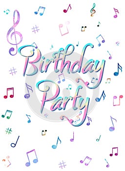 Soft color Birthday party with music pattern, watercolor notes style. vector illustration.