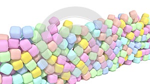 Soft color sweets candy confection falls on white surface 3d