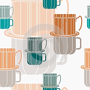 Soft Color Vietnamese Drip Coffee Vector Illustration Seamless Pattern