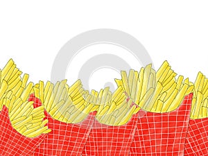 Soft-color vintage pastel abstract doodle french fries with white background, copy space
