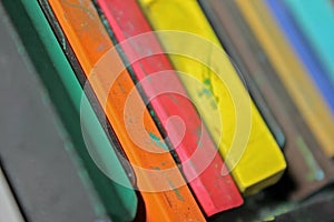 Soft colored crayons close up
