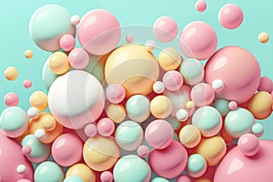 Soft colors balls and bubble gums. Pastel background. Generative AI