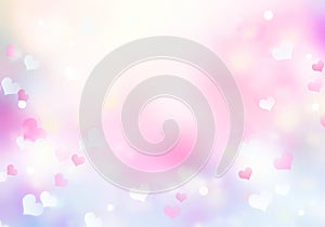 Soft colors pink violet blurred bokeh hearts background,valentine texture