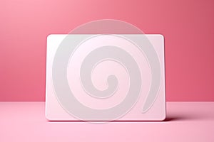 Soft contrast: White card stands out on pastel pink, a blank communication canvas.