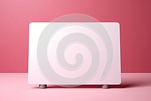 Soft contrast: White card stands out on pastel pink, a blank communication canvas.