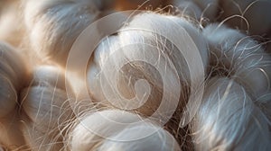 Soft cotton fibers entwined with silky hair strands symbolizing gentleness and care in a tactile closeup