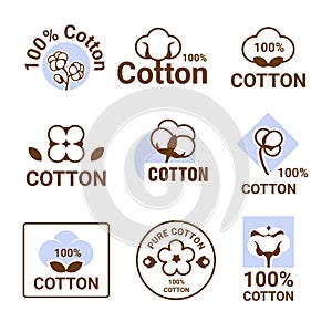 Soft cotton icon, organic logo. Nature symbol, stamp or sticker, sign of plant industry, for natural textile clothing