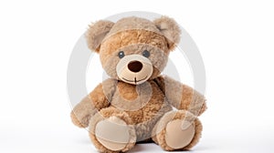 A soft cuddly brown teddy bear classic children toy on white background