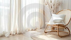 Soft curtains in a delicate shade of ivory add a touch of elegance while maintaining the laidback feel of the room. .