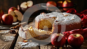 Soft and delectable sponge cake or chiffon cake with fresh apples