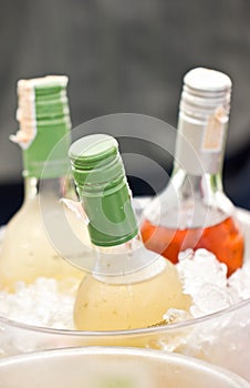 Soft Drink Bottles In Ice Bucket.