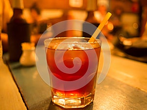 Soft drink cocktail in glass on table in pub and restaurant. Night life style